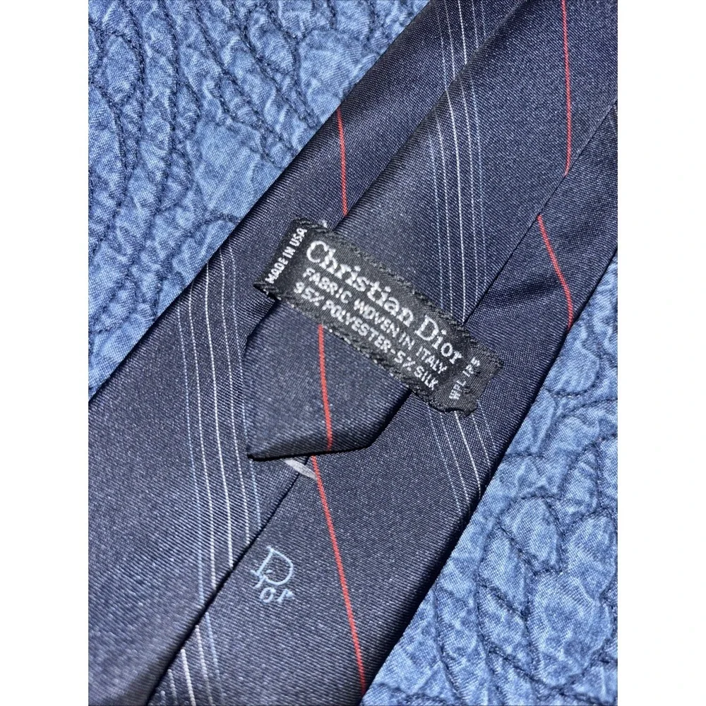 Vtg Christian Dior Striped Tie Logo Black Red Gray Italian Poly / Silk USA Made